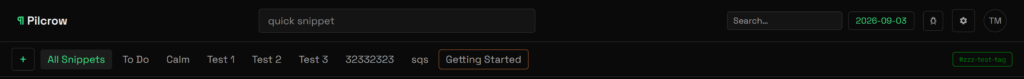 Pilcrow's Dark Green theme applied to the app's top navigation bar and tag filter row