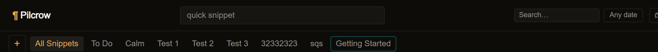 Pilcrow's Dark theme applied to the app's top navigation bar and tag filter row
