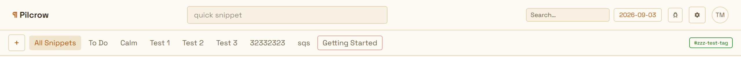 Pilcrow's Light Amber theme applied to the app's top navigation bar and tag filter row