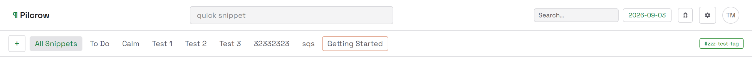 Pilcrow's Light theme applied to the app's top navigation bar and tag filter row